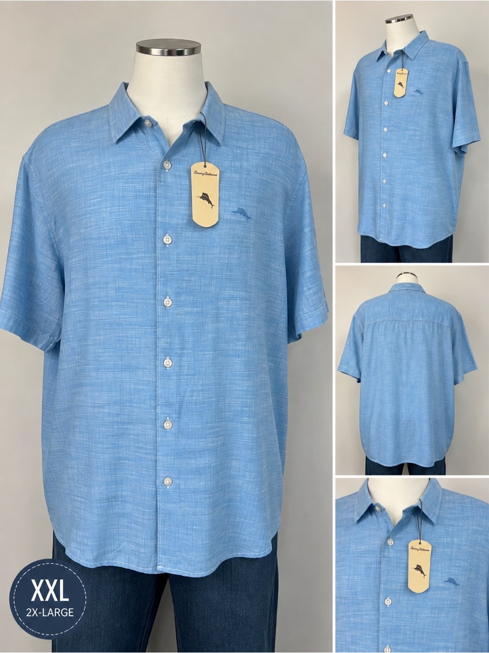 Tommy Bahama Men’s XXL Cabo Blue Short Sleeve Shirt NWT 100% Cotton
